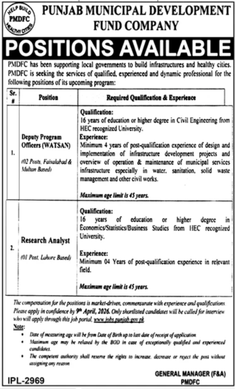 Punjab Municipal Development Fund Company PMDFC Lahore Jobs Jobs 2026 — original advertisement