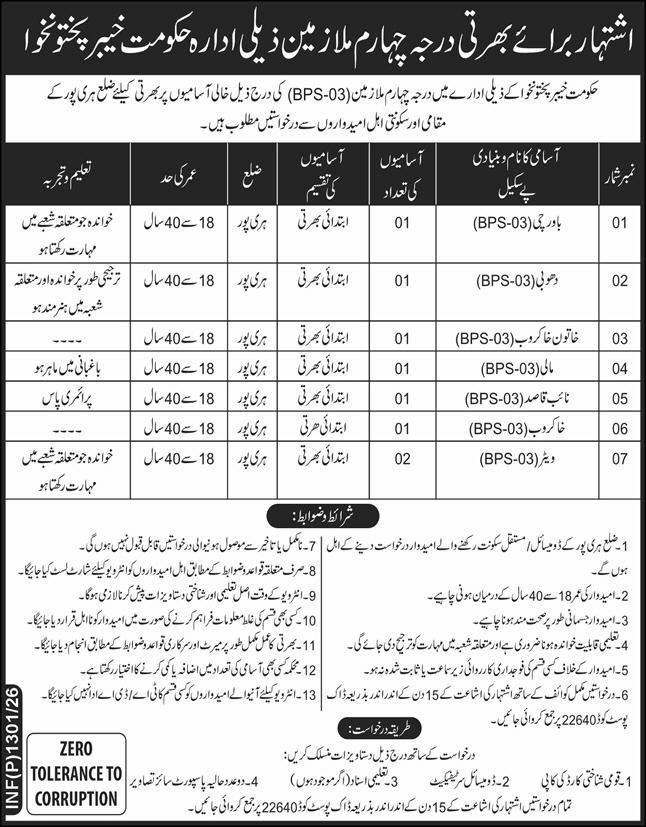 Public Sector Organization KPK Jobs 2026 For Bawarchi Jobs 2026 — original advertisement