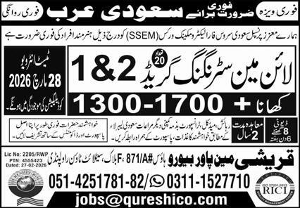 Lineman Jobs Career Opportunity In Saudi Arabia 2026 – Qureshi Manpower Bureau Jobs 2026 — original advertisement