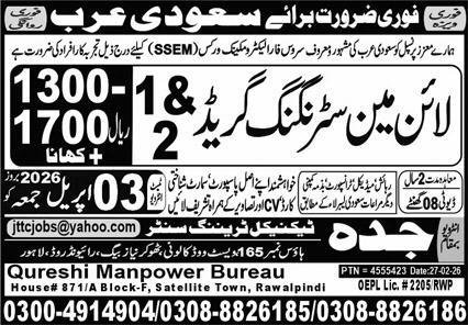 Lineman Striking Grade 1&2 Jobs 2026 In Saudi Arabia – Jeddah Technical Training Center Jobs 2026 — original advertisement