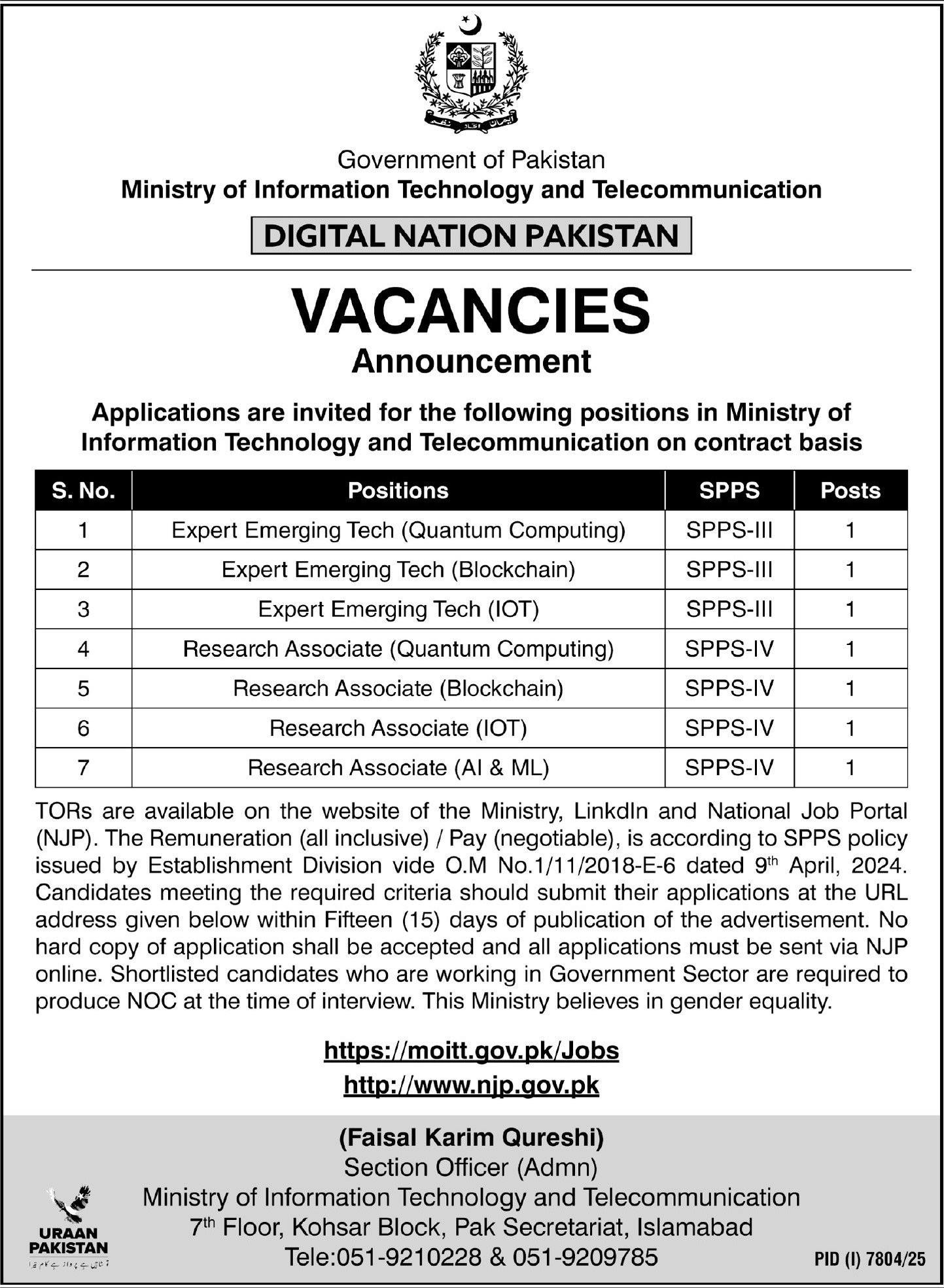 Ministry Of Information Technology & Telecommunication Jobs – Ministry of Information Technology and Telecommunication Jobs 2026 — original advertisement
