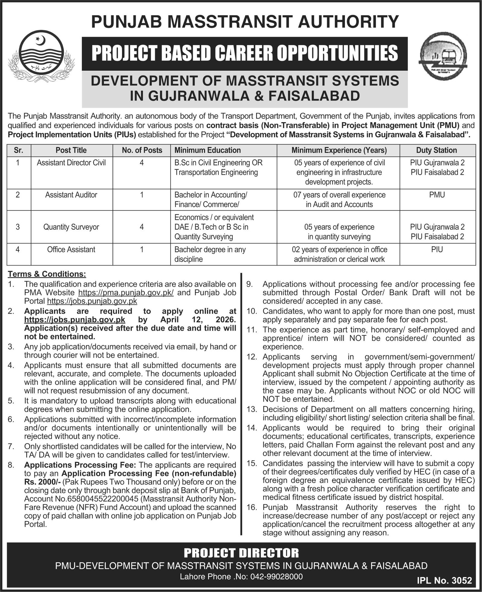 Punjab Masstransit Authority PMA Faisalabad Jobs 2026 Jobs 2026 — original advertisement