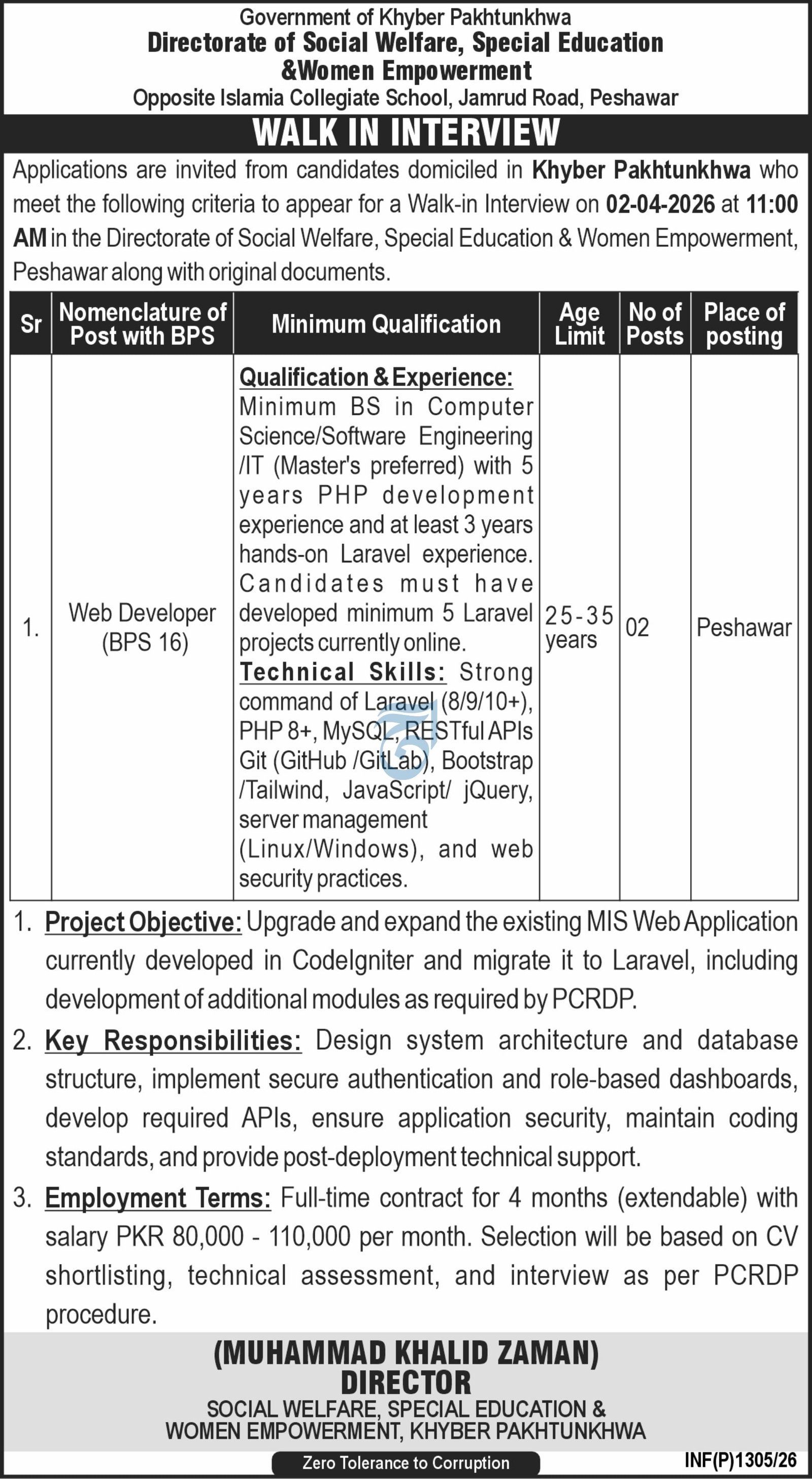 Social Welfare & Special Education & Women Empowerment Job – Social Welfare Department KPK Jobs 2026 — original advertisement