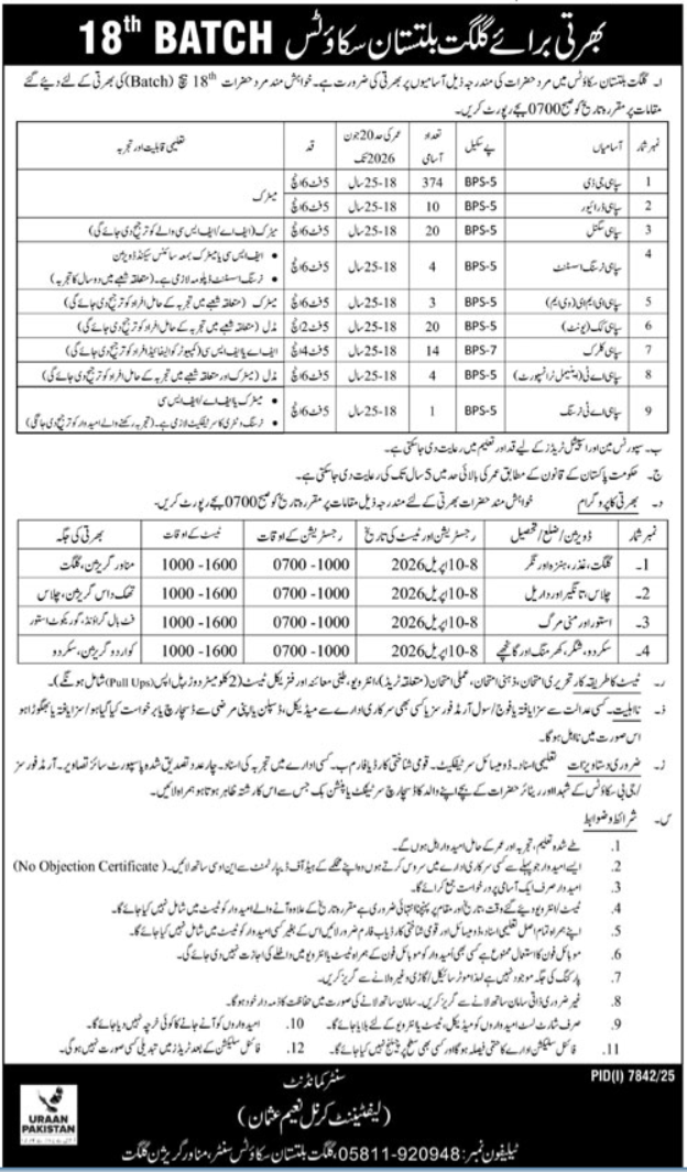 Gilgit Baltistan Scouts Gilgit Jobs 2026 Jobs 2026 — original advertisement