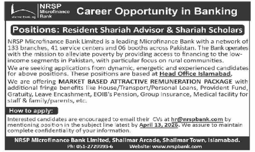 NRSP Microfinance Bank Limited Islamabad Jobs 2026 – National Rural Support Program NRSP Jobs 2026 — original advertisement