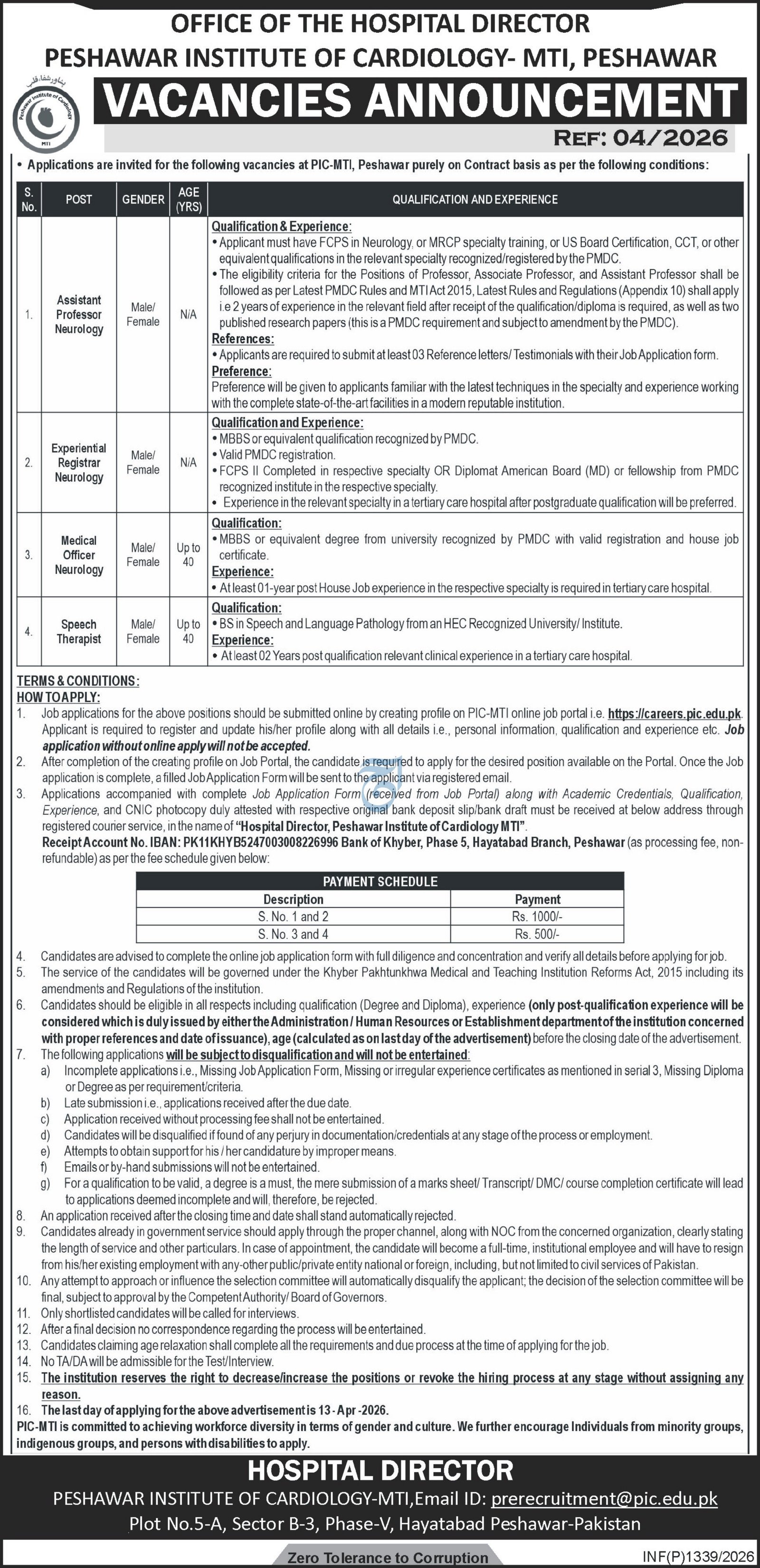 Peshawar Institute of Cardiology Jobs 2026 Jobs 2026 — original advertisement