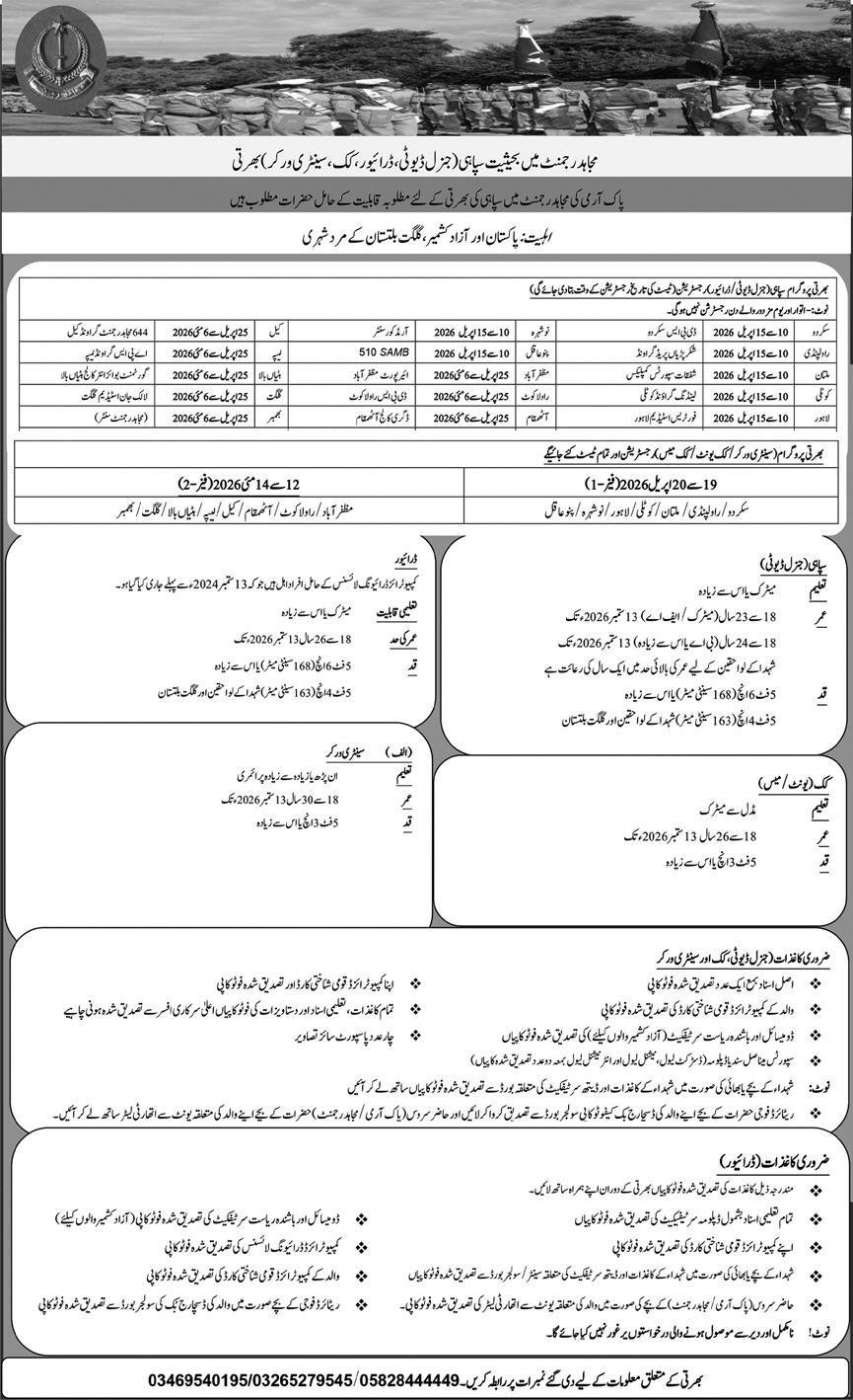 Pakistan Army Mujahid Force Regiment Jobs 2026 Jobs 2026 — original advertisement