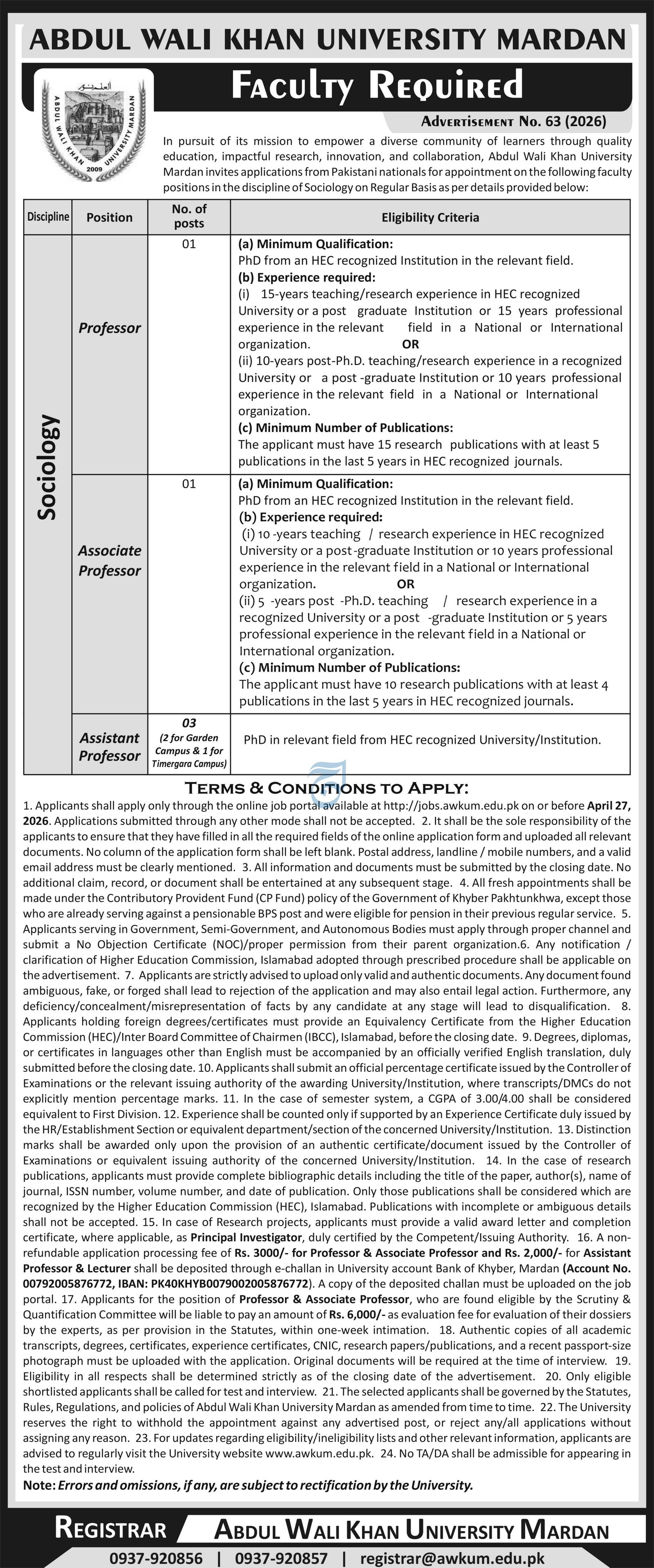 Abdul Wali Khan University Mardan Jobs 2026 Jobs 2026 — original advertisement