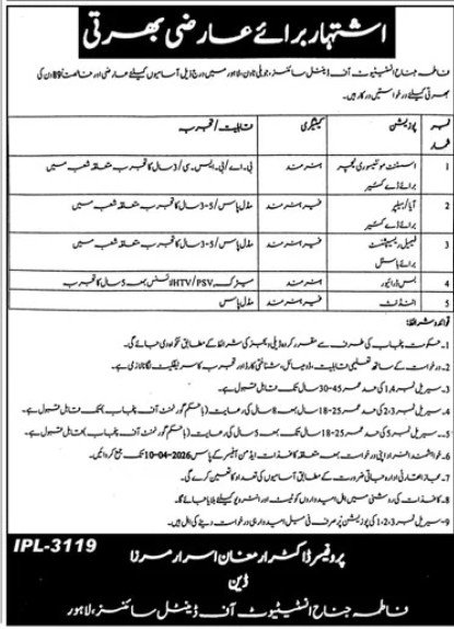 Fatima Jinnah Institute of Dental Sciences Lahore Jobs 2026 Jobs 2026 — original advertisement