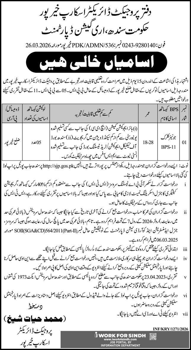 Irrigation Department Sindh Jobs 2026 Jobs 2026 — original advertisement