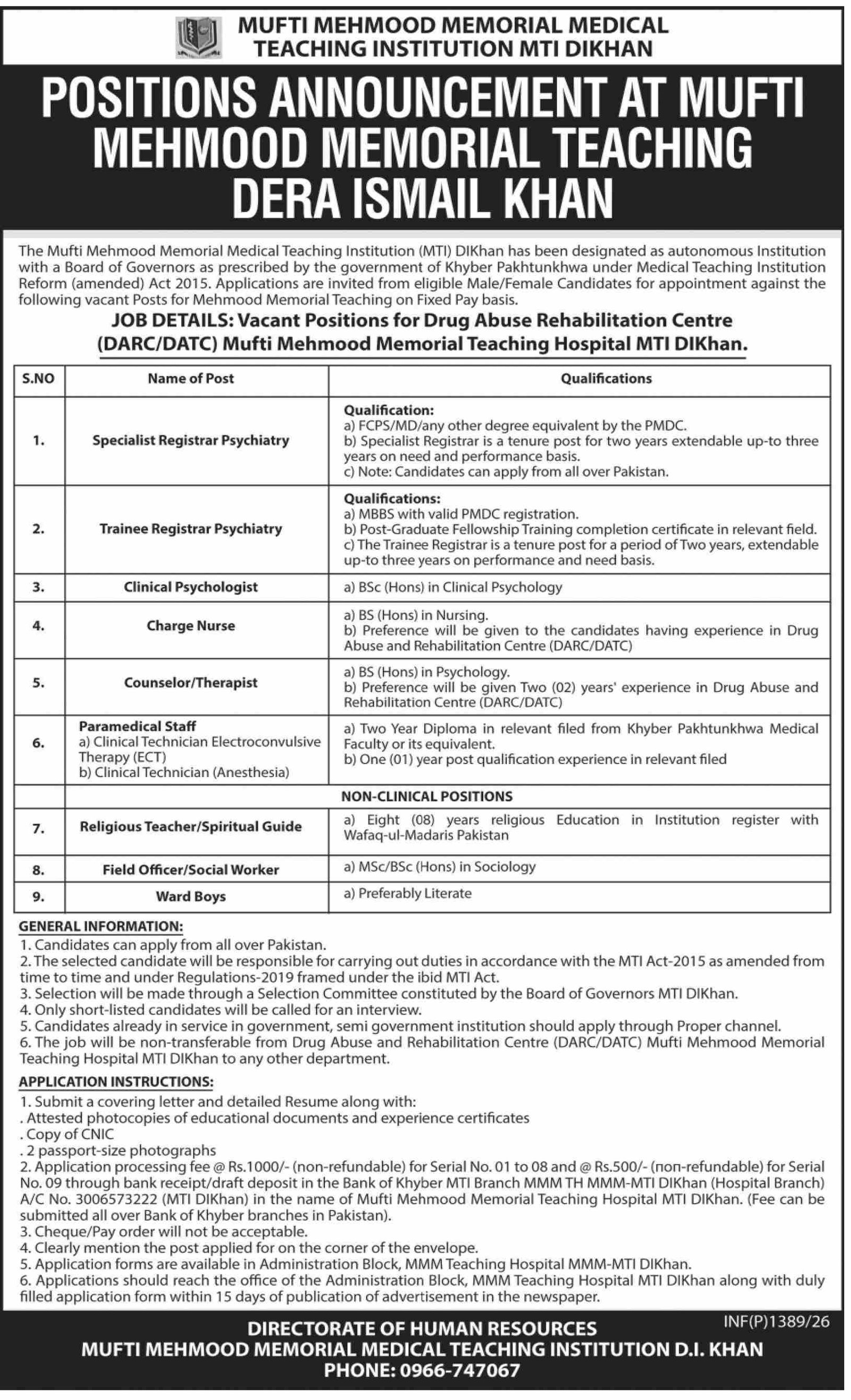 Bacha Khan Medical Complex Swabi Khyber Pakhtunkhwa Jobs Jobs 2026 — original advertisement