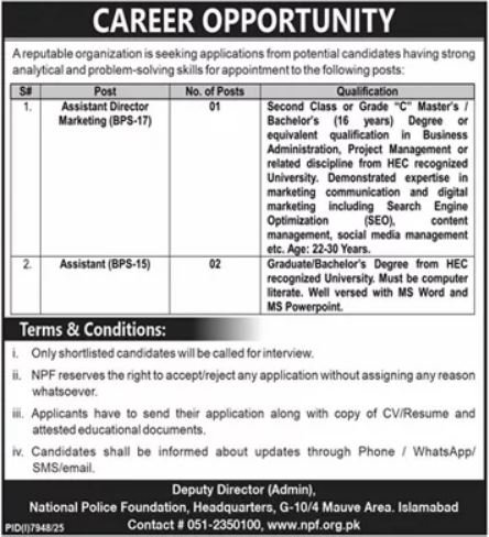 National Police Foundation Islamabad Jobs Notice 2026 Jobs 2026 — original advertisement