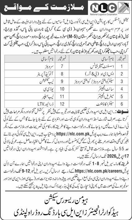 National Logistics Cell NLC Rawalpindi Jobs 2026 – National Logistic Cell Rawalpindi Jobs 2026 — original advertisement