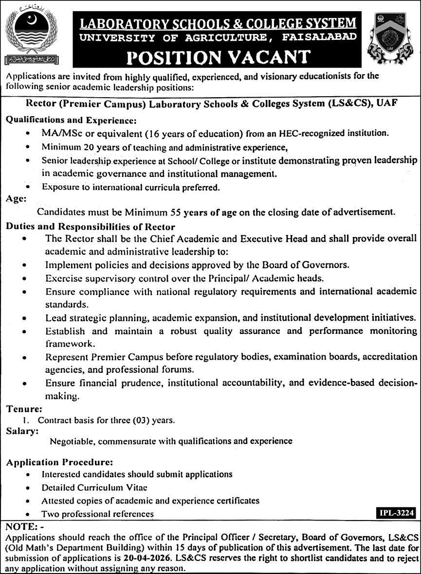 University of Agriculture UAF Faisalabad Punjab Jobs 2026 – University of Agriculture Faisalabad Jobs 2026 — original advertisement