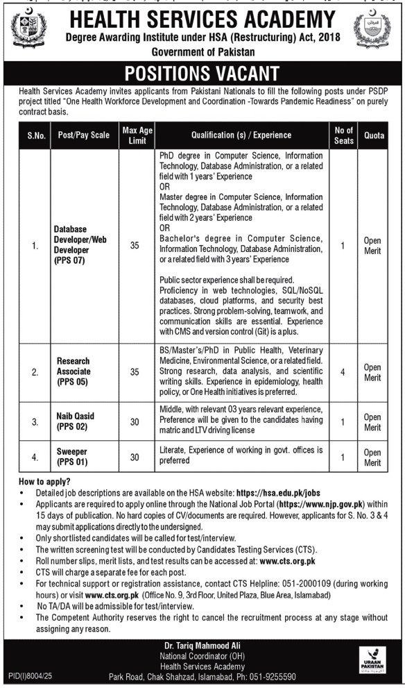 Health Services Academy HSA Islamabad Jobs 2026 Jobs 2026 — original advertisement
