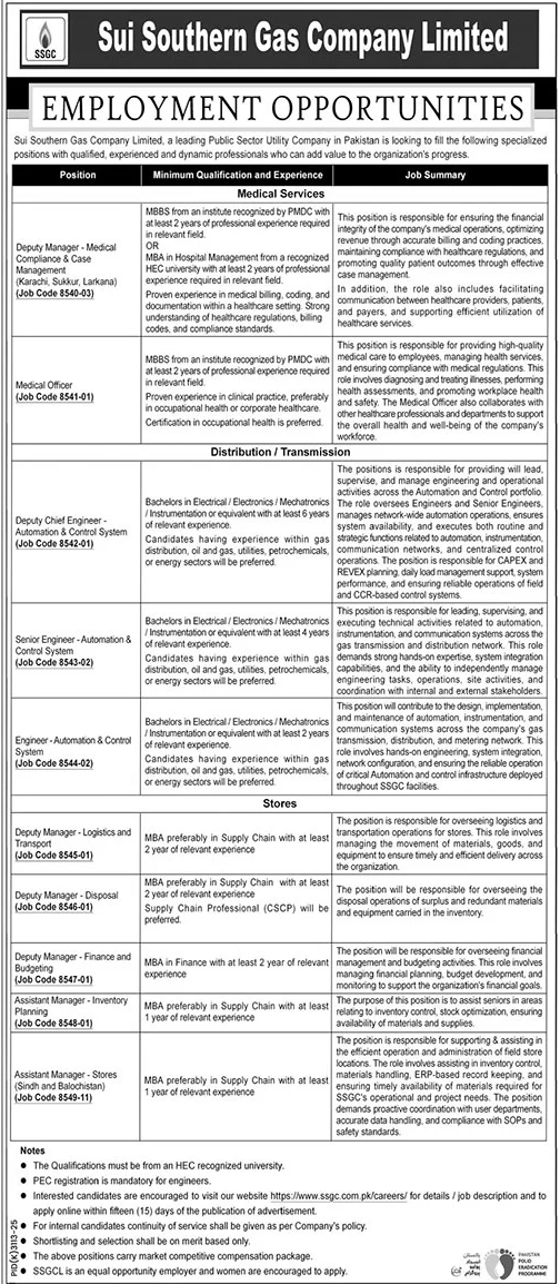 Sui Southern Gas Company Limited SSGC Jobs 2026 Jobs 2026 — original advertisement