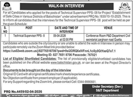 Science & Information Technology Department Quetta Job 2026 – Science and Information Technology Department Balochistan Jobs 2026 — original advertisement