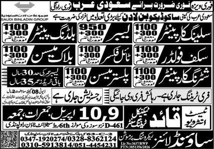 Shuttering Carpenter & Plaster Mason Jobs 2026 Saudi Arabia – Sound Lines Recruiting Promotion Jobs 2026 — original advertisement