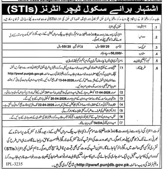 Punjab Workers Welfare Fund (PWWF Jobs 2026 – Education School Department Punjab Jobs 2026 — original advertisement