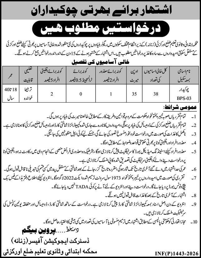 Elementary & Secondary Education Department ESED Jobs 2026 – Elementary & Secondary Education Department KPK Jobs 2026 — original advertisement