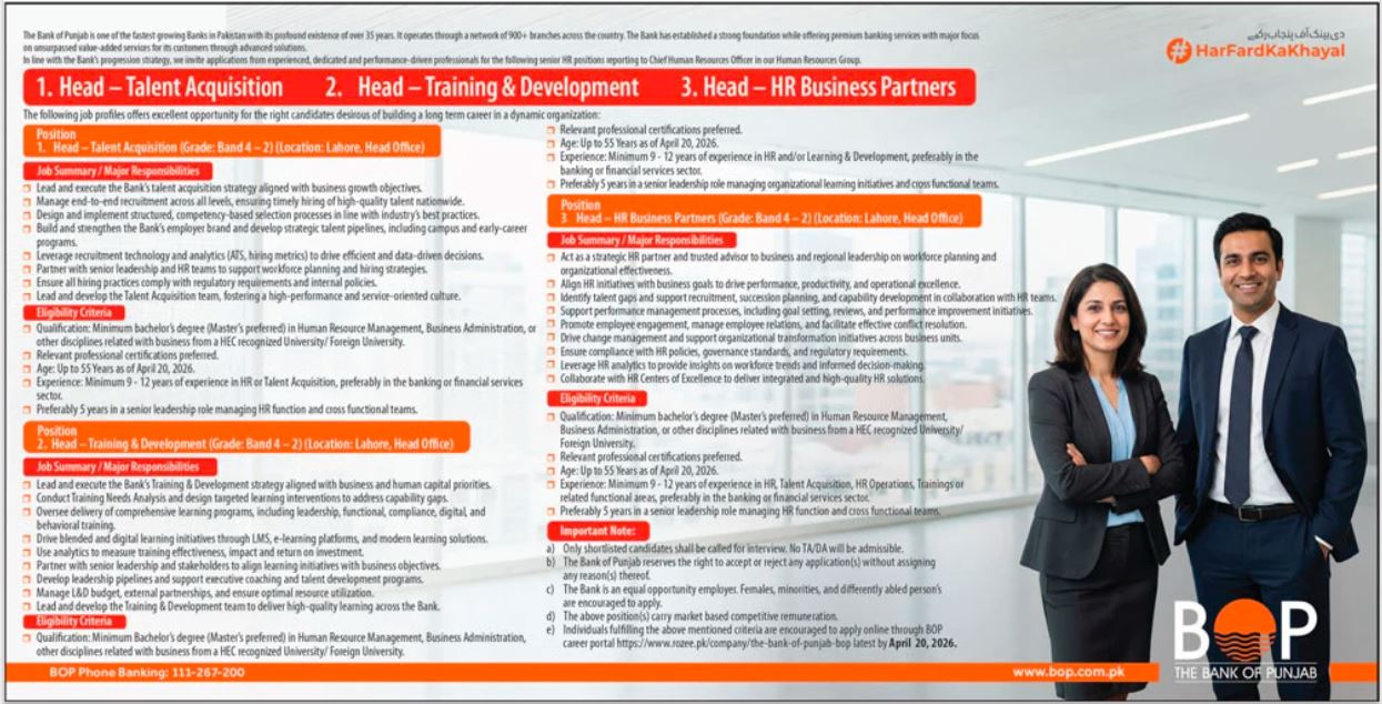 The Bank Of Punjab BOP Jobs 2026 Jobs 2026 — original advertisement
