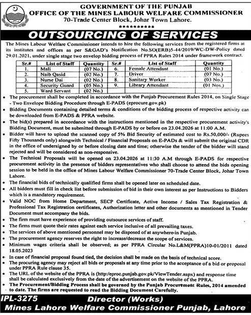 Mines Labour Welfare  Commissioner Jobs 2026 – Mines & Minerals Department Punjab Jobs 2026 — original advertisement