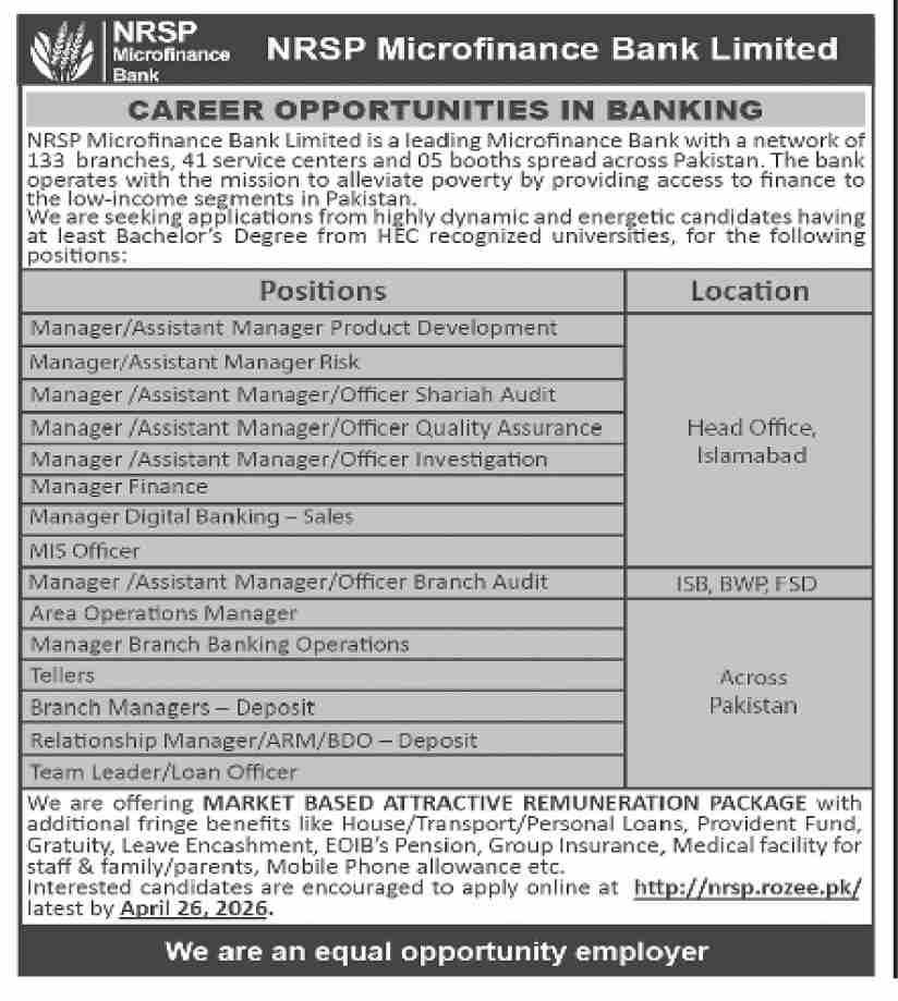 NSRP Microfinance Bank Limited Jobs 2026 – National Rural Support Program NRSP Jobs 2026 — original advertisement