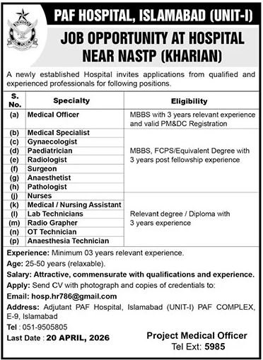 PAF Hospital Islamabad Jobs 2026 – Pakistan Air Force Jobs 2026 — original advertisement