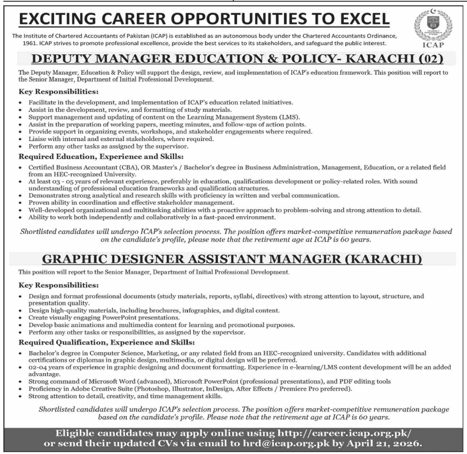 Institute of Charated Accountants Accountants Jobs 2026 – Public Sector Organization Jobs 2026 — original advertisement