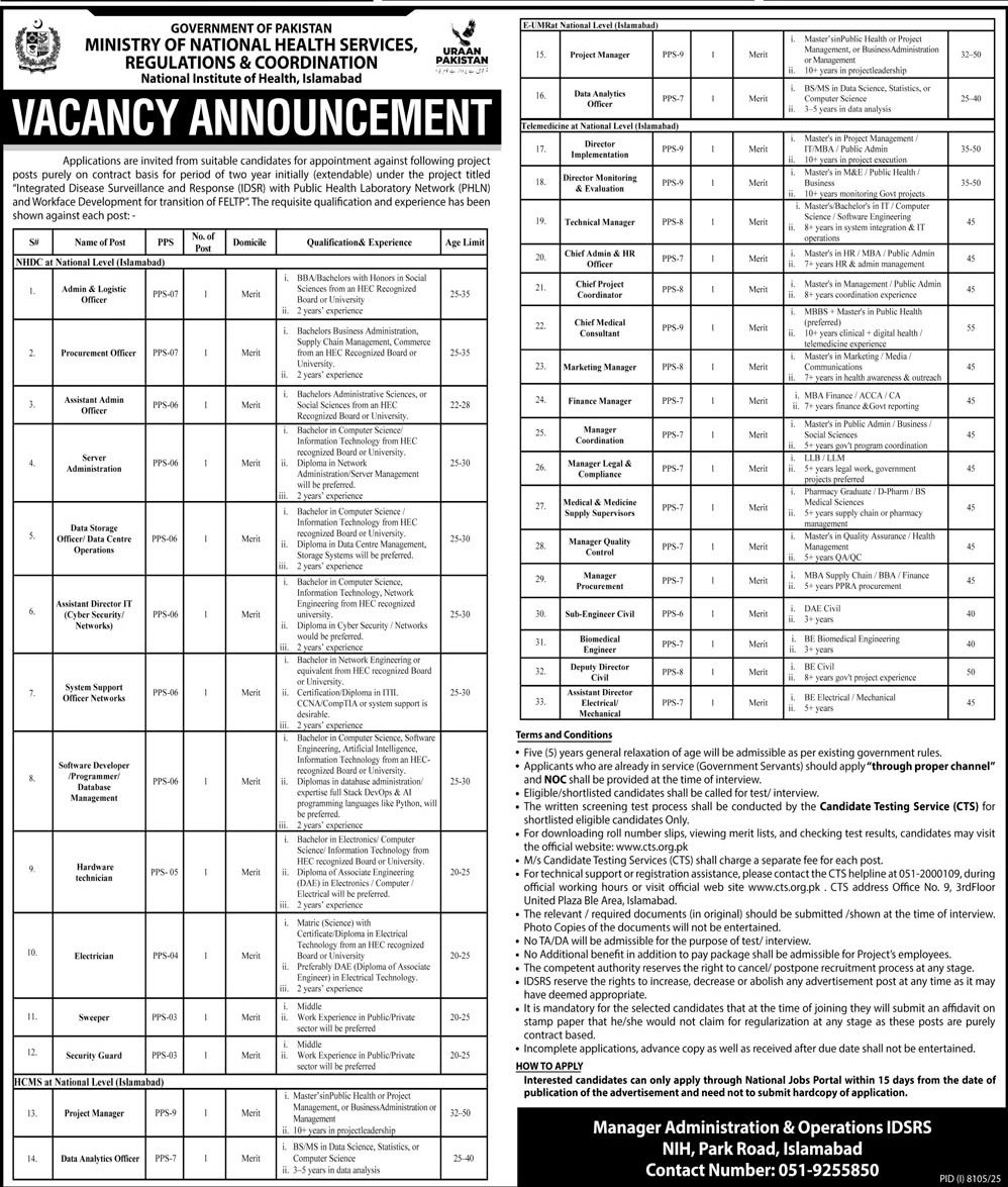 Ministry of National Health Services Regulation Jobs 2026 – Ministry of National Health Services Regulation and Coordination Jobs 2026 — original advertisement
