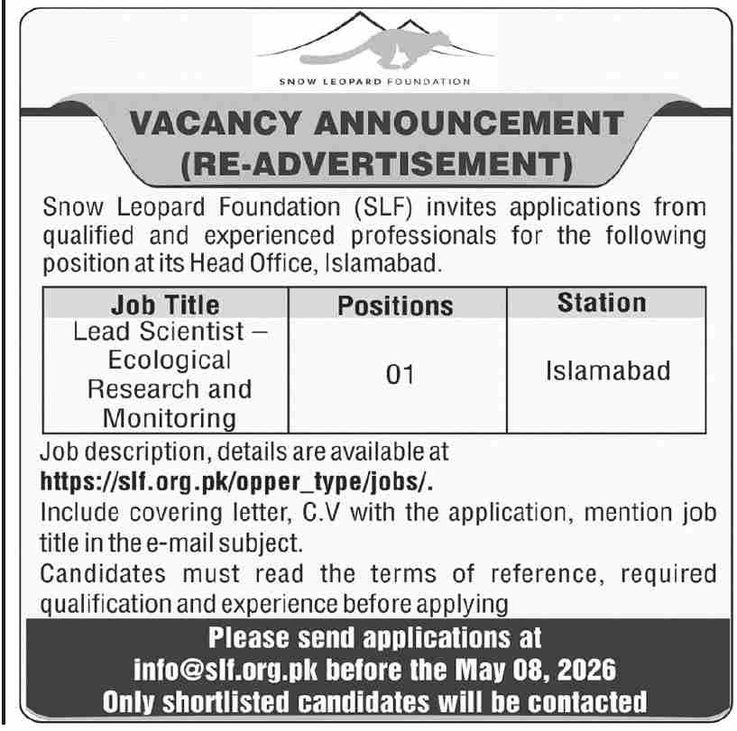 Snow Leopard Foundation Slf Jobs 2026 Jobs 2026 — original advertisement