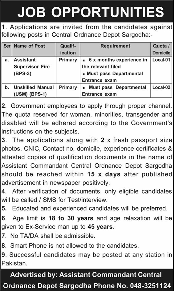Central Ordnance Depot COD Sargodha Jobs 2026 Jobs 2026 — original advertisement