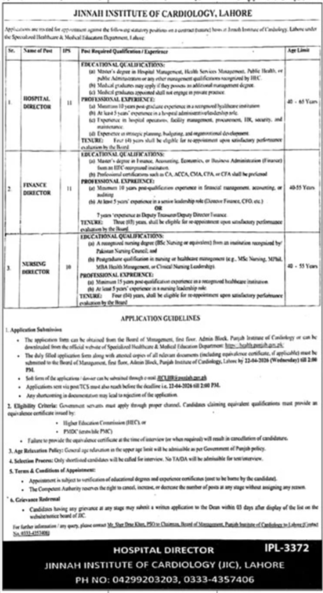 Jinnah Institute Of Cardiology JIC Jobs 2026 – Fatima Jinnah Institute of Dental Sciences Jobs 2026 — original advertisement