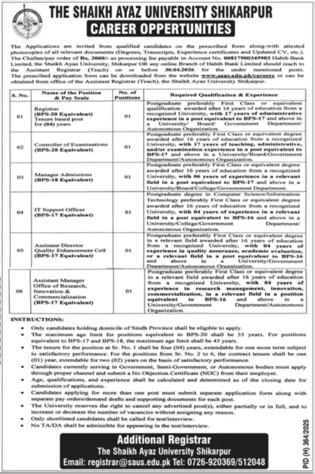 The Shaikh Ayaz University Shikarpur Jobs 2026 Jobs 2026 — original advertisement