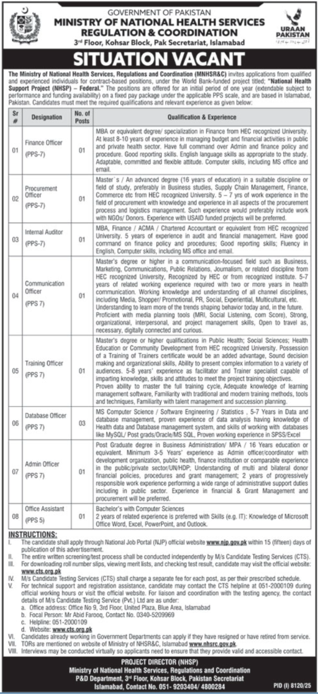 Ministry Of National Health Services Regulation Jobs 2026 – Ministry of National Health Services Regulation and Coordination Jobs 2026 — original advertisement