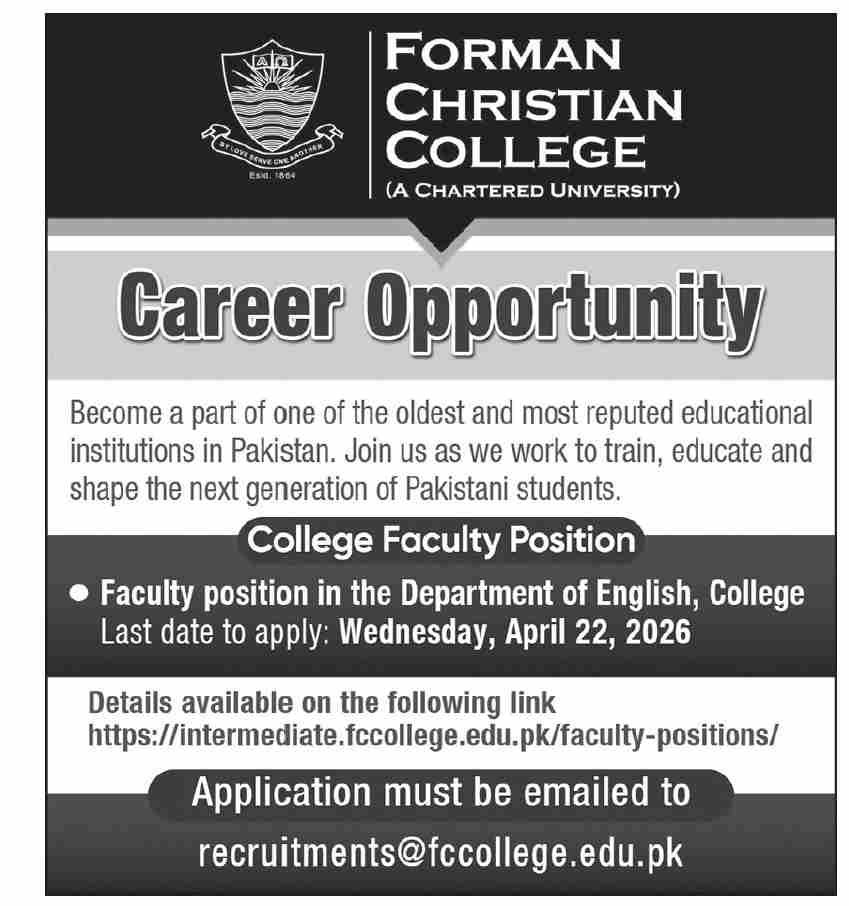 Forman Christian College Lahore Jobs 2026 Jobs 2026 — original advertisement