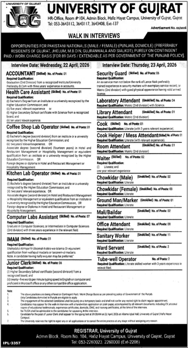 University of Gujrat Uog Jobs 2026 Jobs 2026 — original advertisement