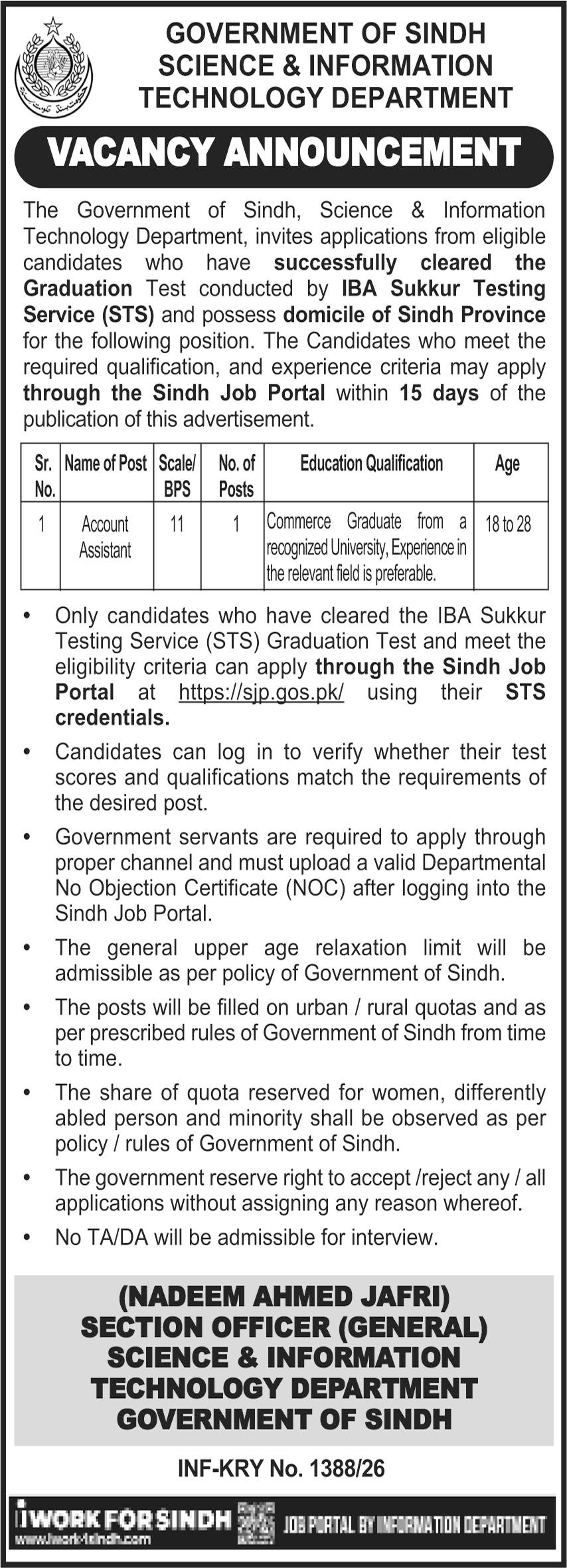 Science & Information Technology Department Sindh Jobs 2026 – City University of Science and Information Technology Peshawar Jobs 2026 — original advertisement