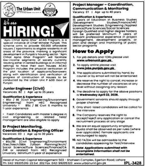 The Urban Unit Lahore Jobs 2026 – The Urban Unit Punjab Jobs 2026 — original advertisement