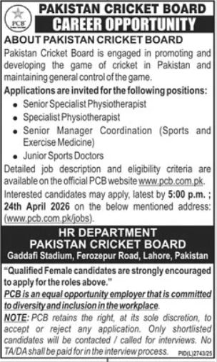 Pakistan Cricket Board PCB Lahore Jobs 2026 – Pakistan Cricket Board (PCB) Jobs 2026 — original advertisement