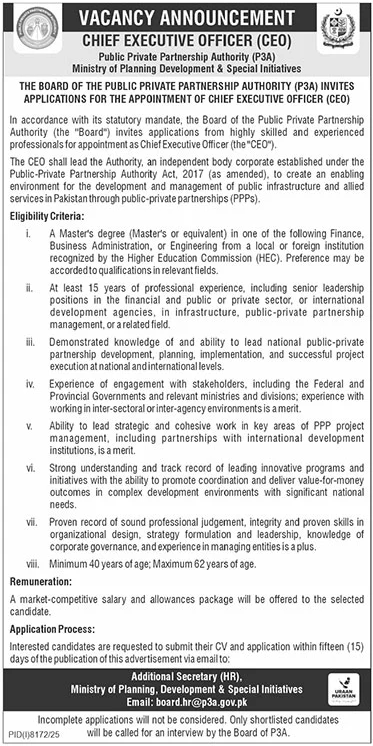 Public Private Partnership Authority P3A Islamabad Jobs 2026 – Punjab Public Private Partnership Authority (PPPA) Jobs 2026 — original advertisement