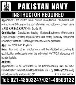 Pakistan Navy PNS Karsaz Karachi Jobs 2026 Jobs 2026 — original advertisement