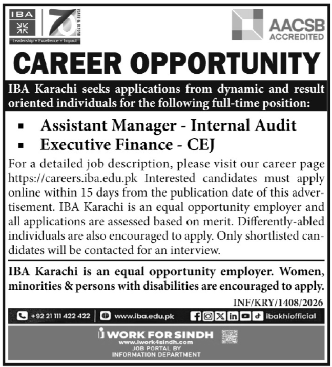 Institute Of Public & Business Administration IPBA Jobs 2026 – IBA Karachi Jobs 2026 — original advertisement