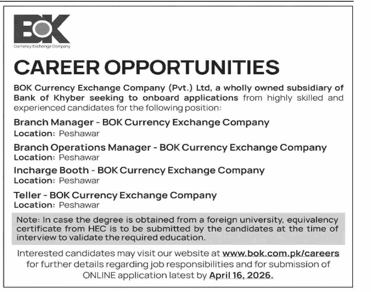Bank of Khyber Bok Jobs 2026 Jobs 2026 — original advertisement