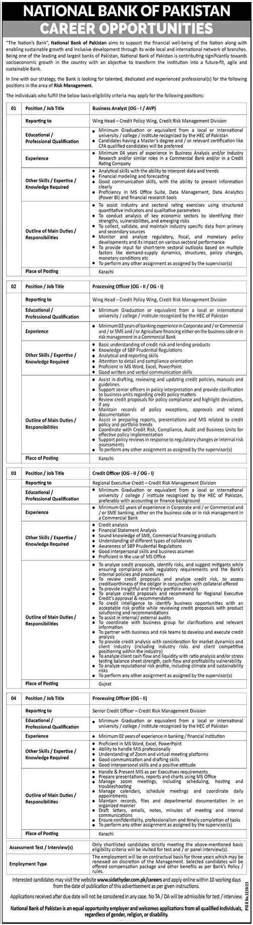 National Bank Of Pakistan NBP Karachi Jobs 2026 Jobs 2026 — original advertisement