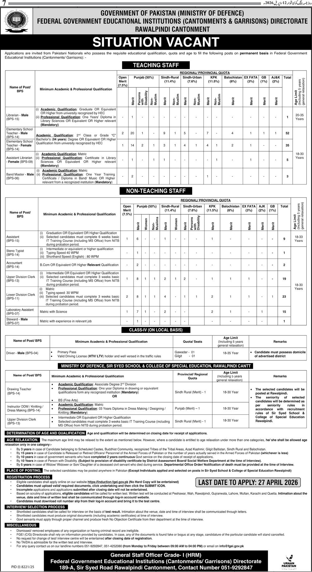 Federal Government Educational Institutions Jobs 2026 – Federal Government Employees Housing Authority Pakistan Jobs 2026 — original advertisement
