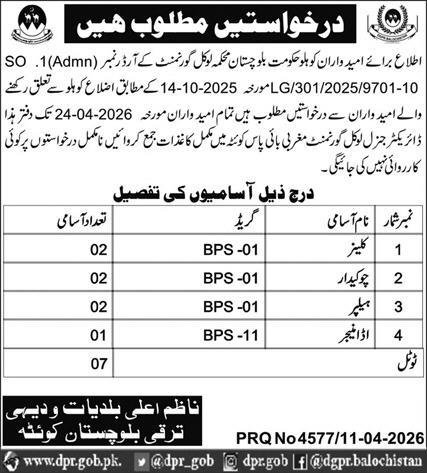 Local Government Department Balochistan Jobs 2026 – Local Government and Rural Development Department Balochistan Jobs 2026 — original advertisement