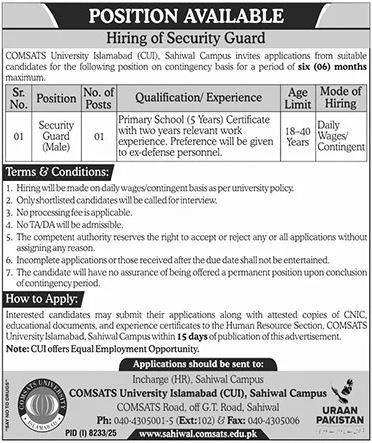 Comsats University Sahiwal Jobs 2026 – COMSATS University Islamabad Jobs 2026 — original advertisement