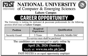 National University Of Computer And Emerging Jobs 2026 – National University of Science & Technology Islamabad Jobs 2026 — original advertisement