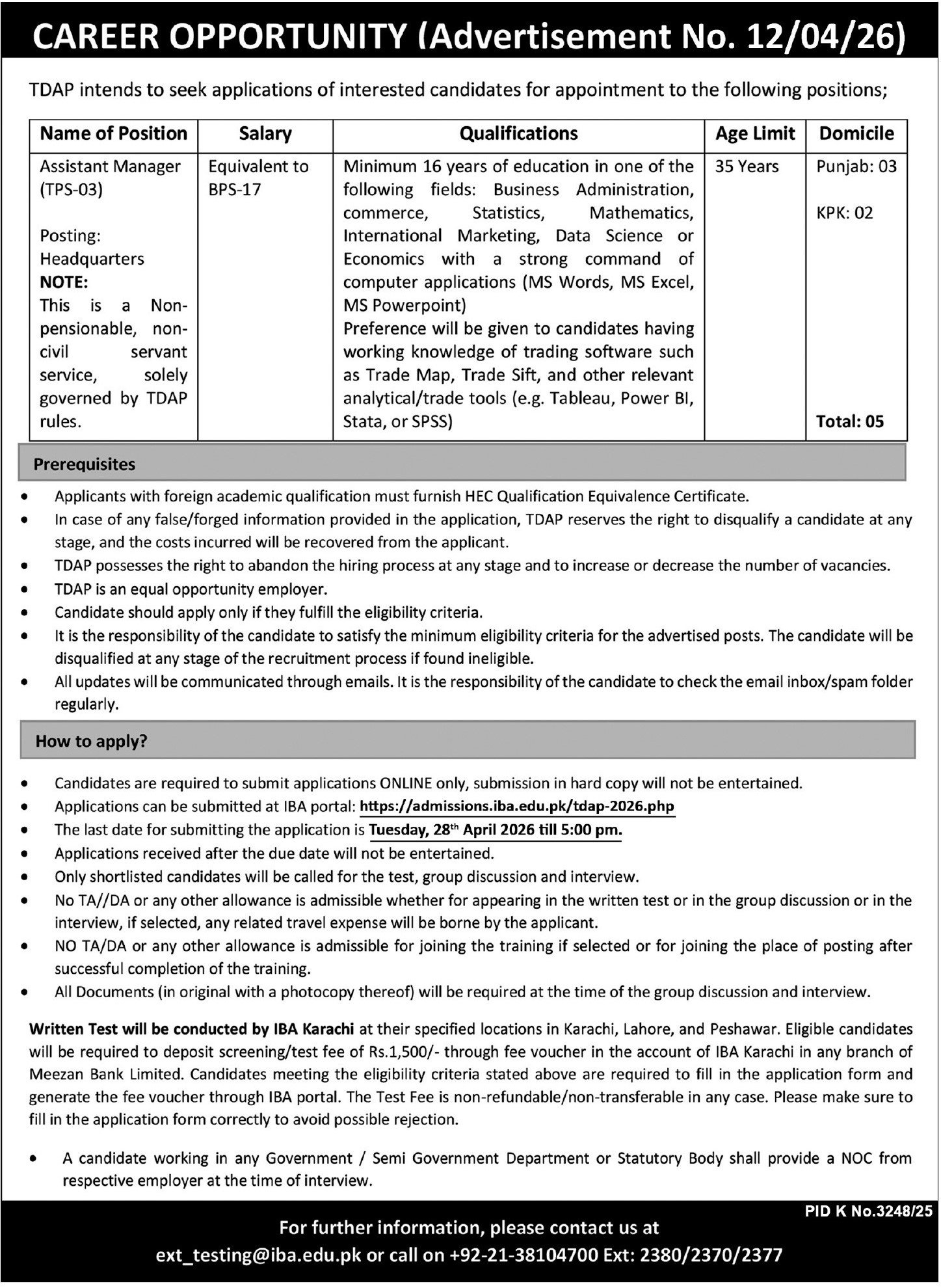 Trade Development Authority of Pakistan Karachi Jobs 2026 Jobs 2026 — original advertisement
